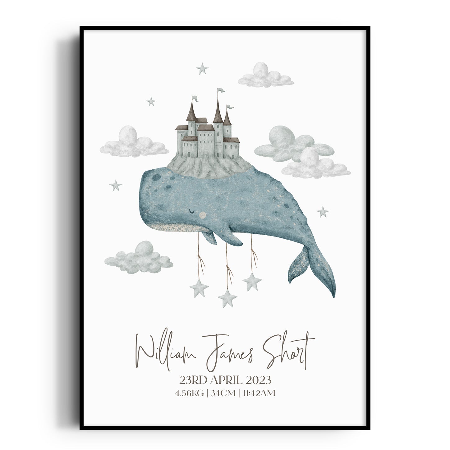 Boho Whale & Castle Birth Print