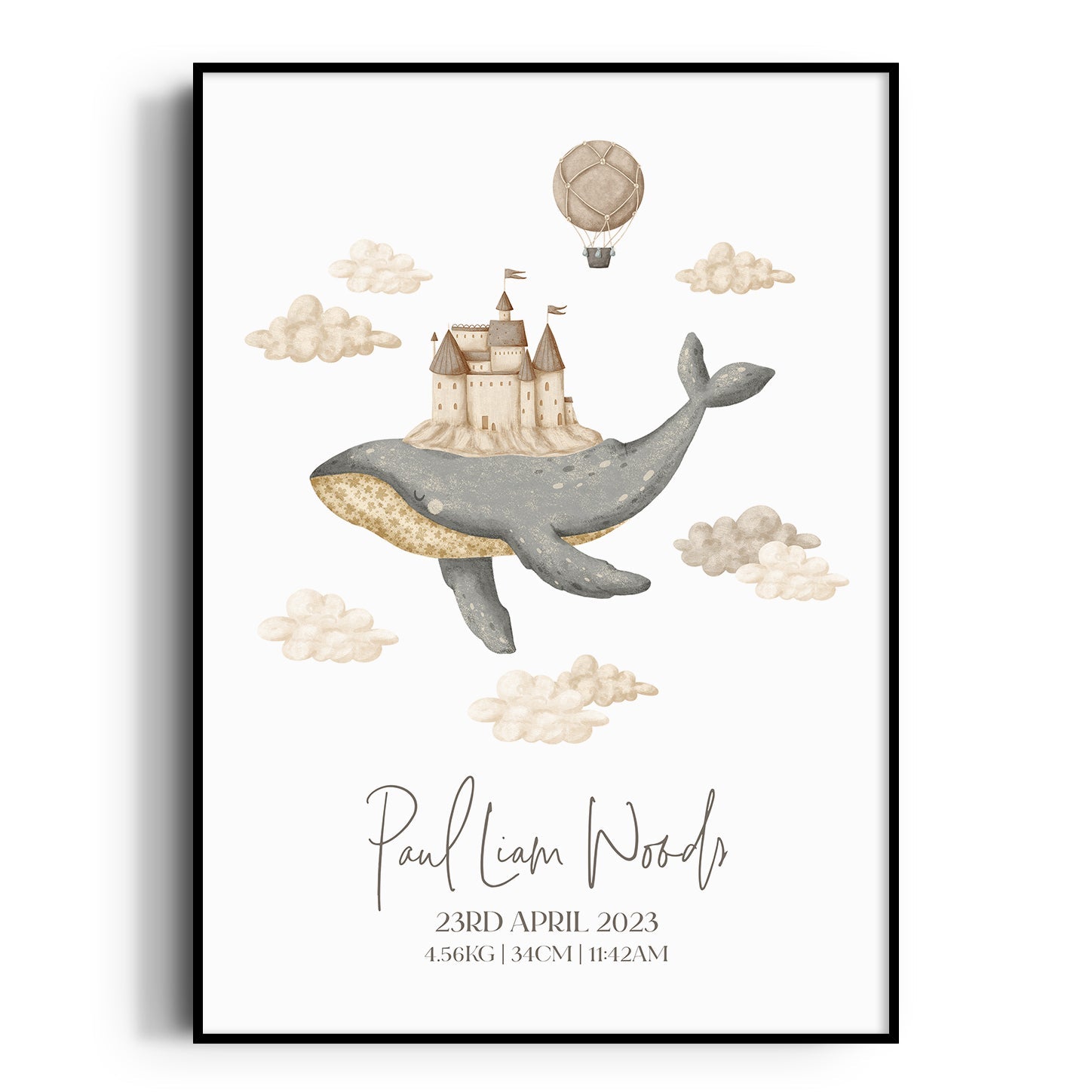 Boho Whale & Castle Birth Print