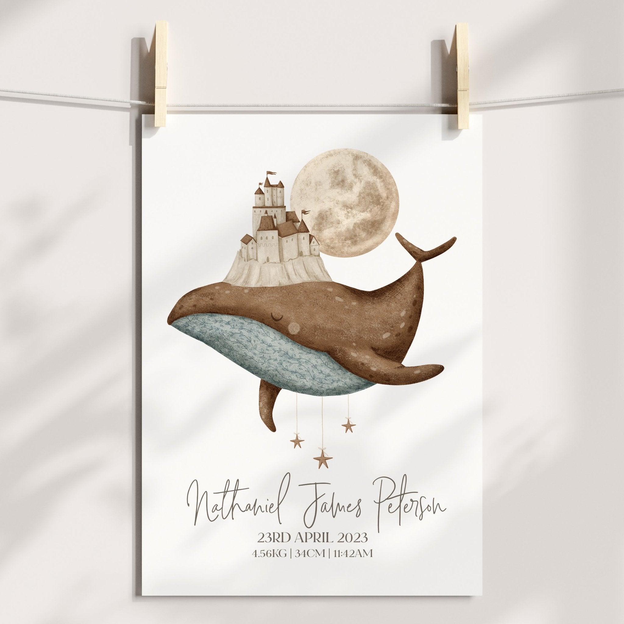 Boho Whale & Castle Birth Print