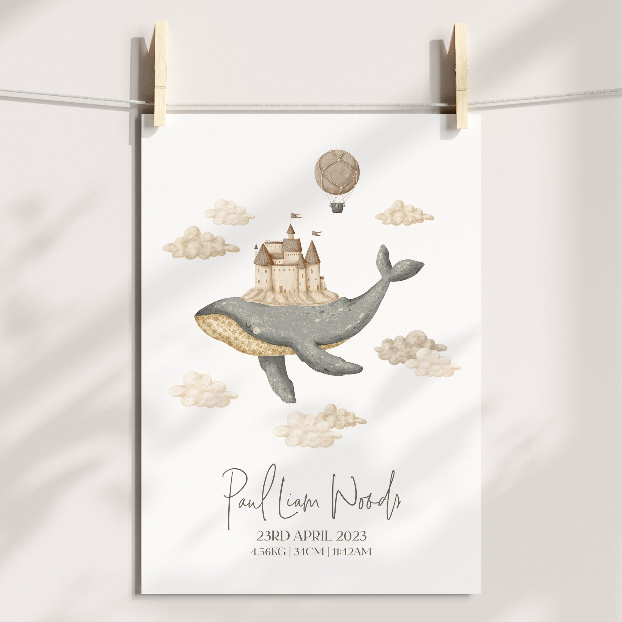 Boho Whale & Castle Birth Print