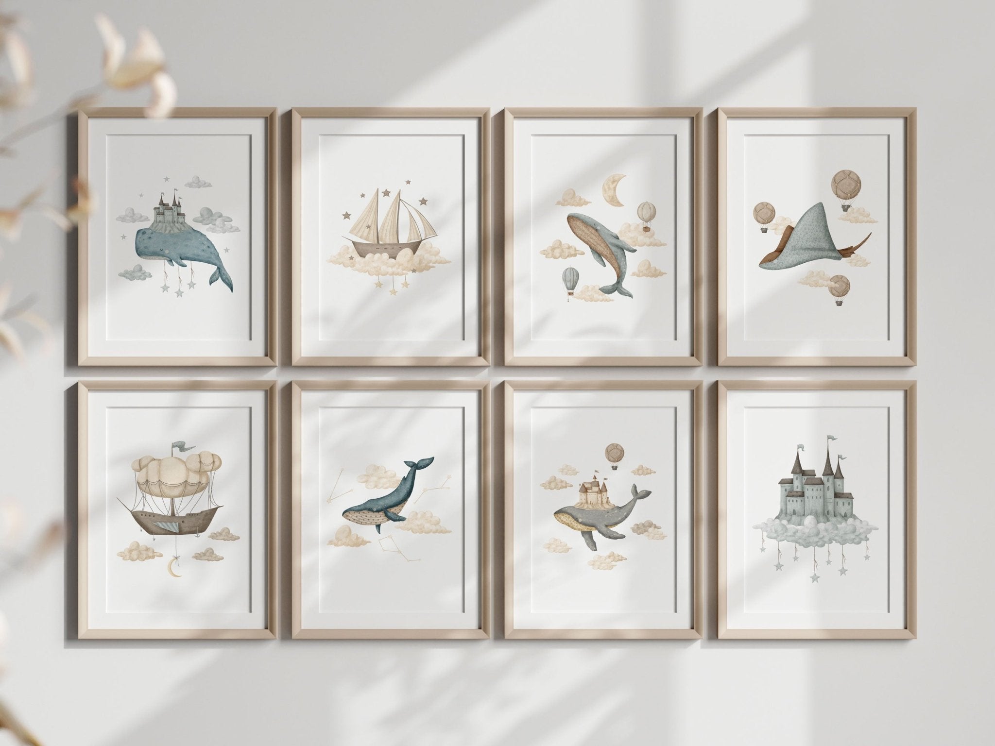Boho Whale & Hot Air Balloon Print