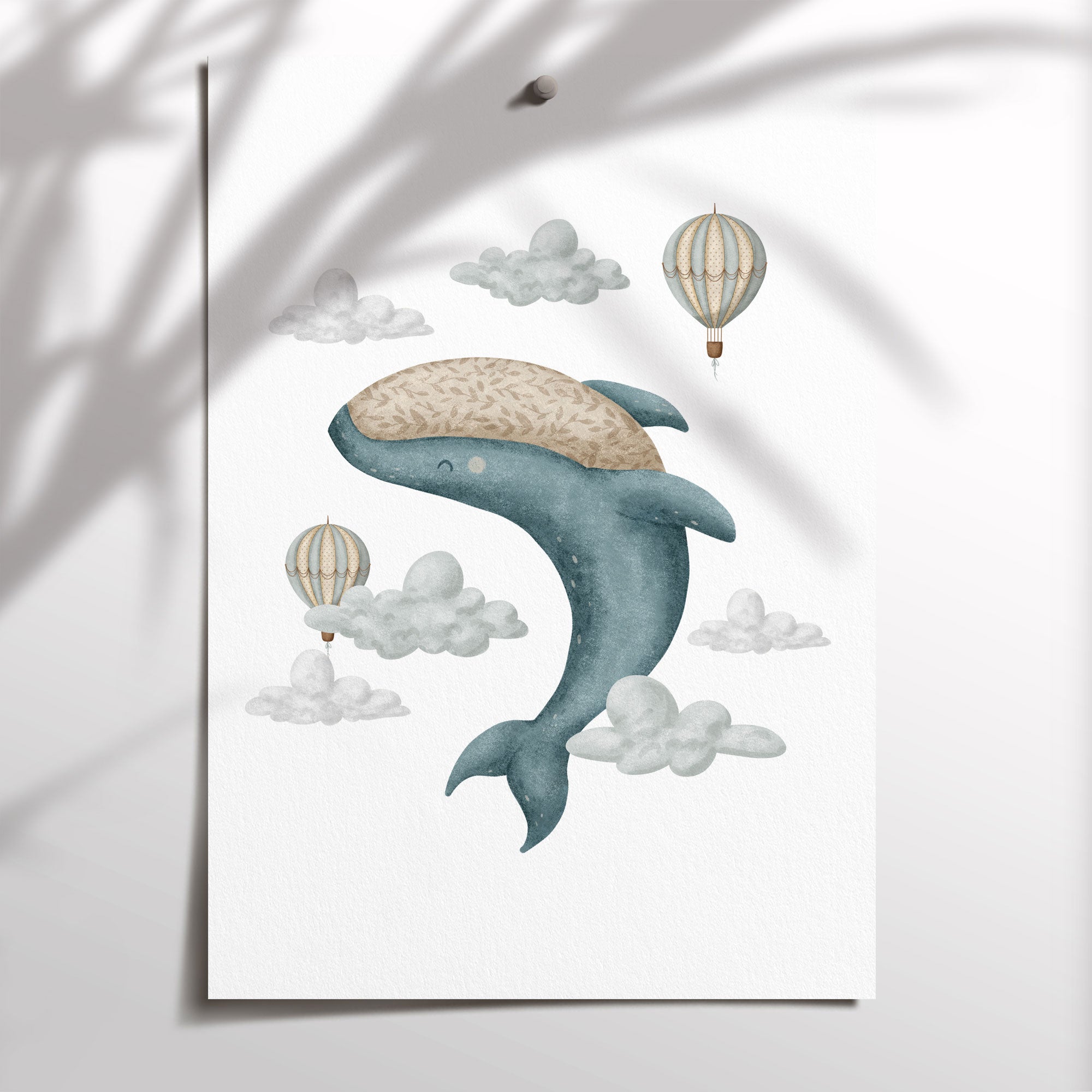 Boho Whale & Hot Air Balloon Print
