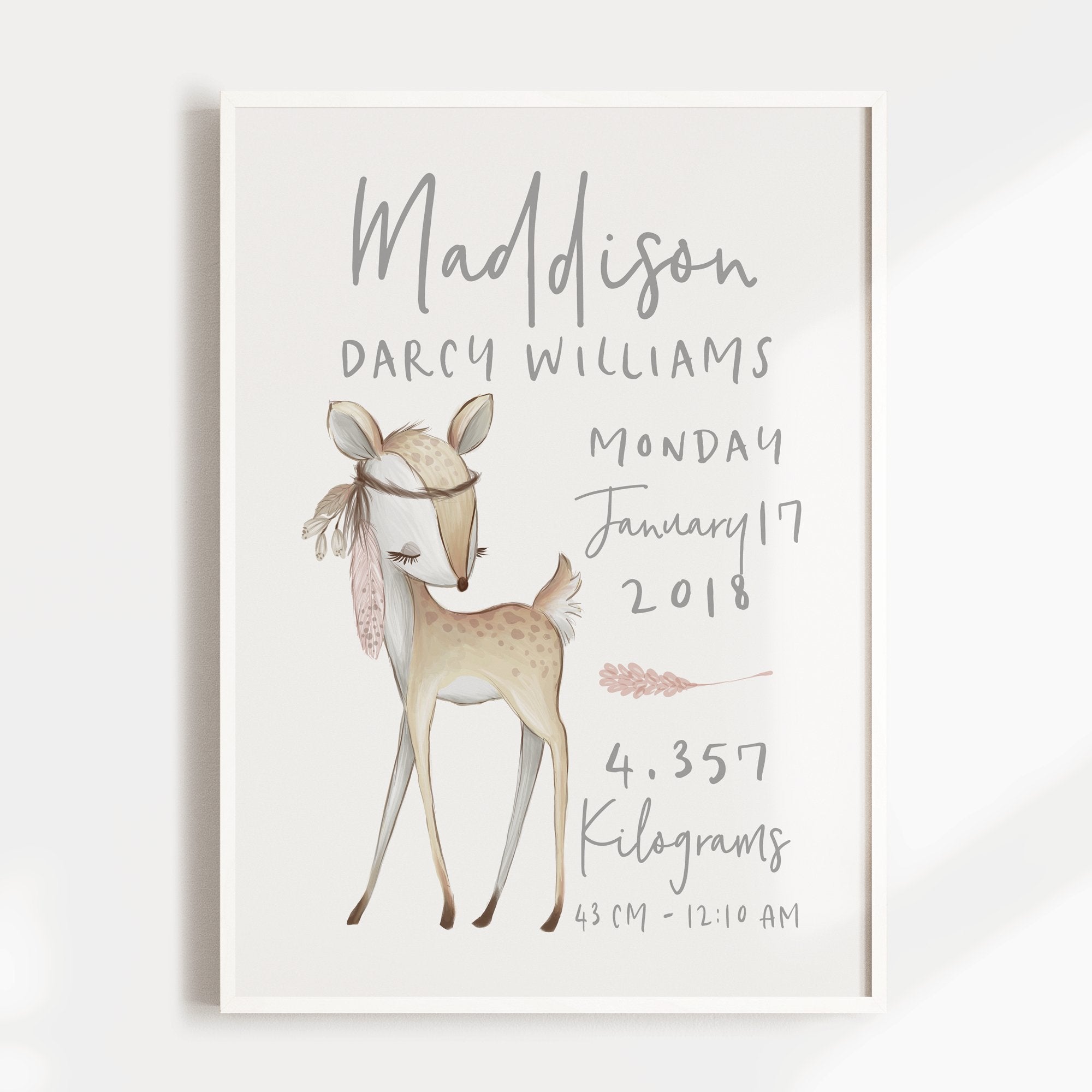 Boho Woodland Deer Birth Print