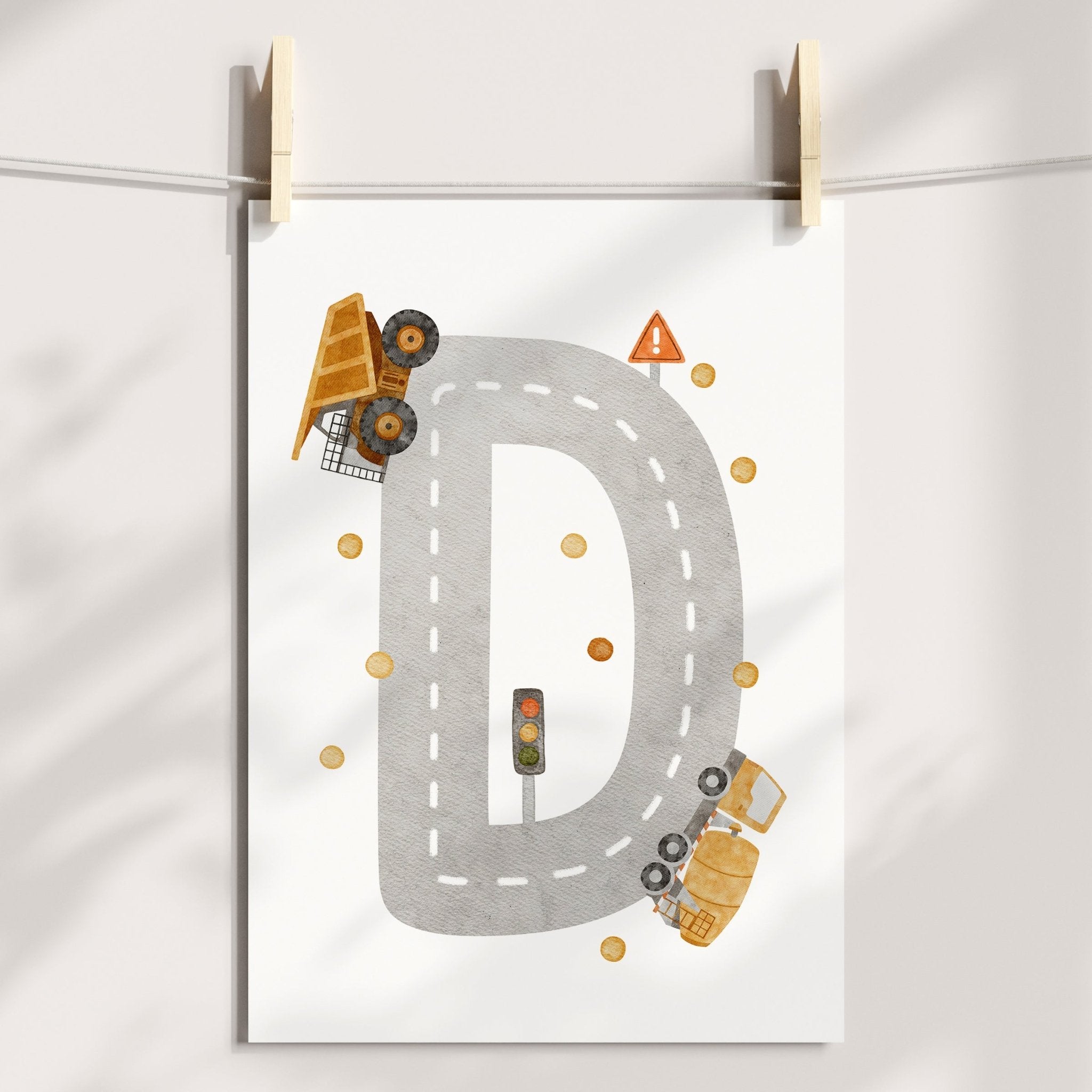 Construction Vehicles & Letter Print