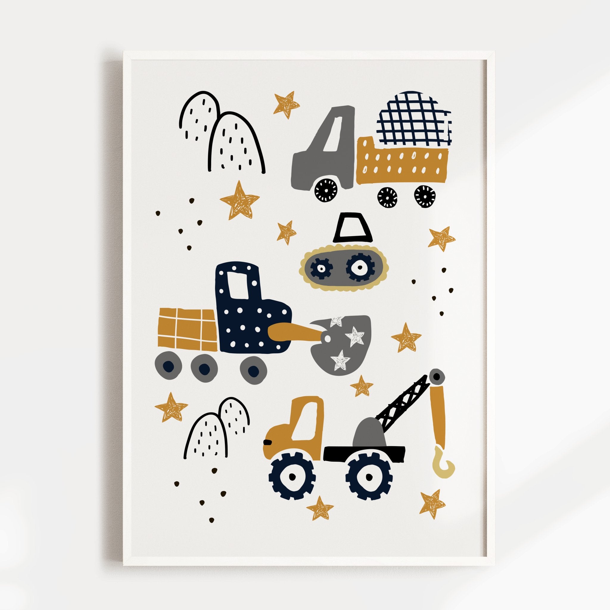 Construction Vehicles, Play & Rainbow Print