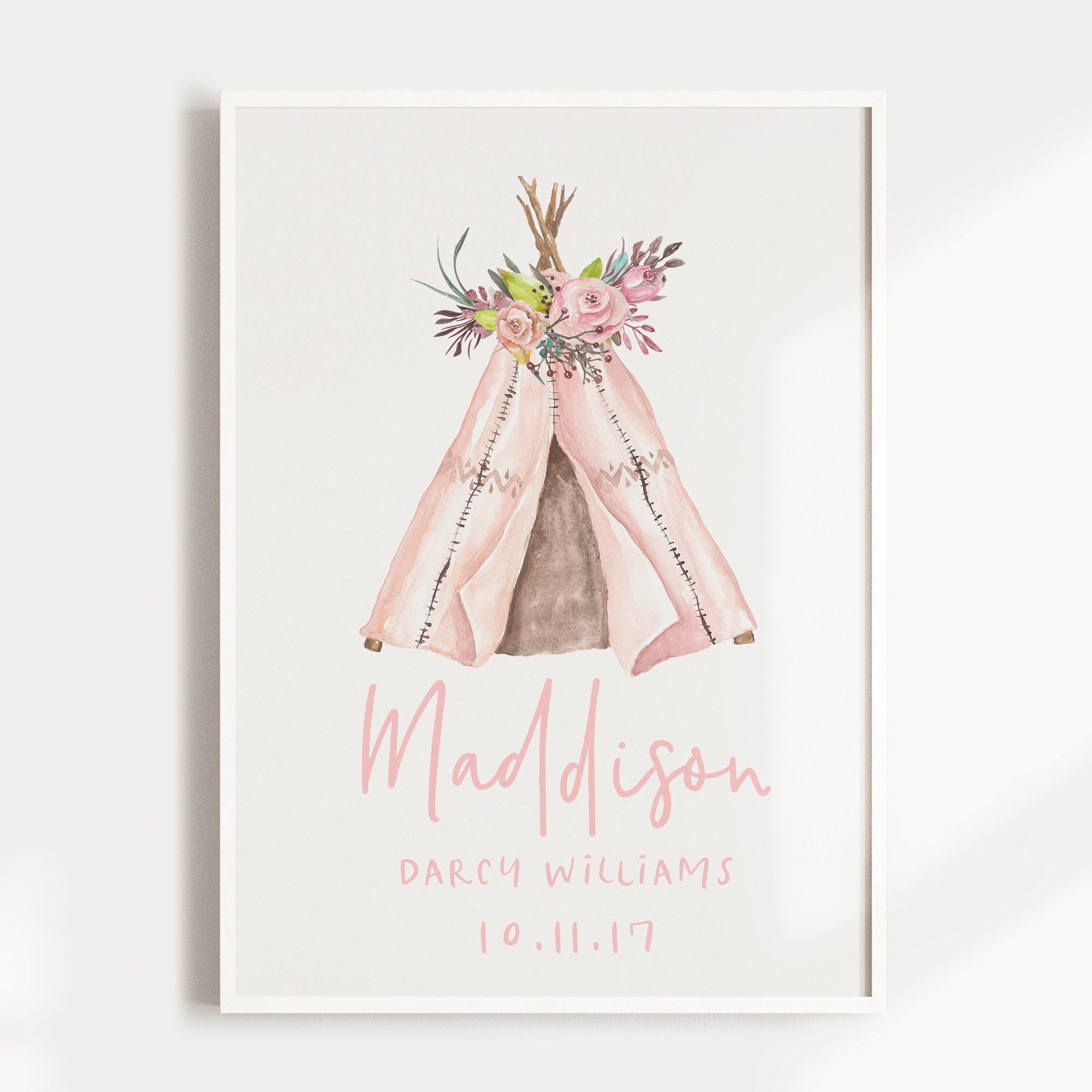 Floral Boho Tribal Teepee Birth Print