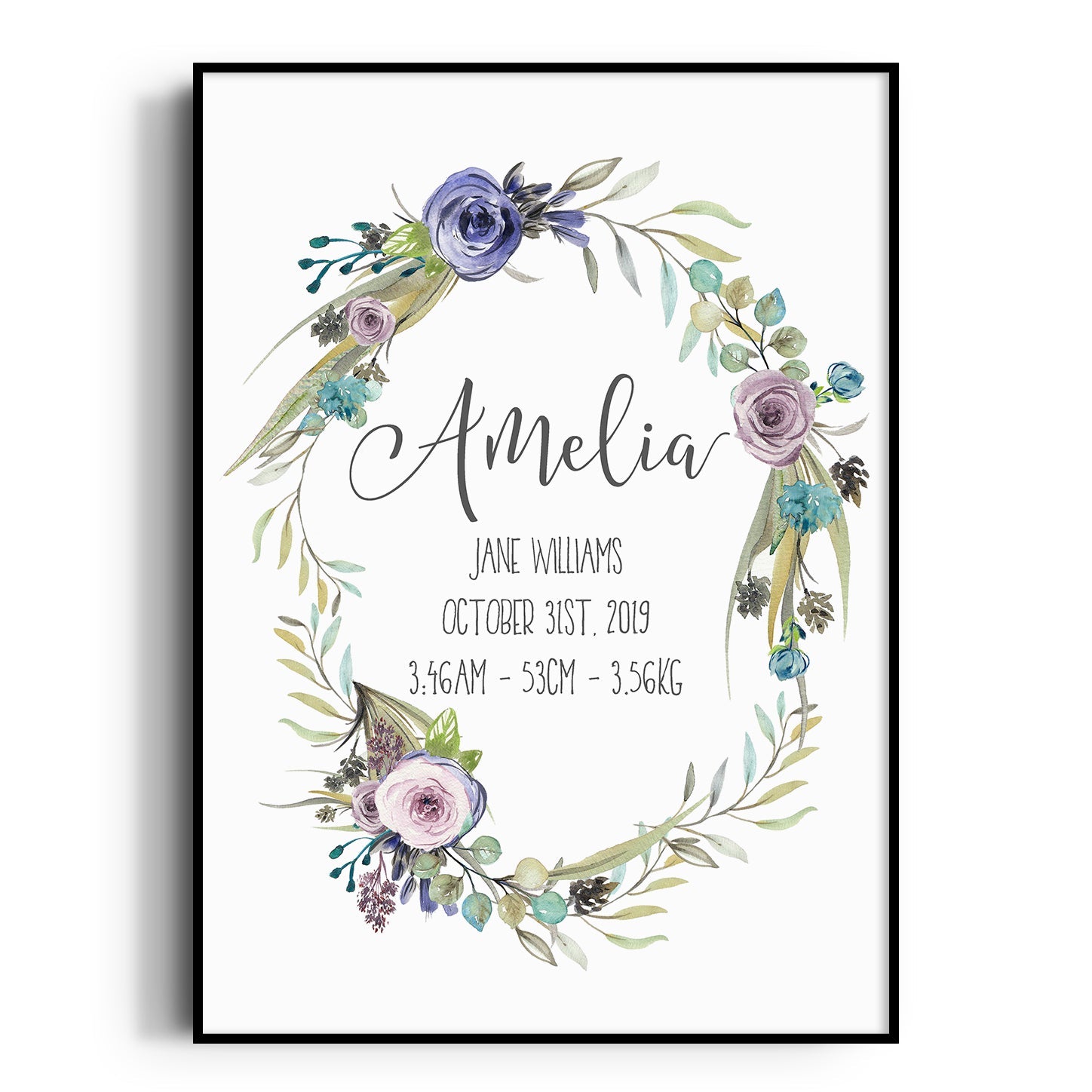 Floral Boho Woodland Birth Print