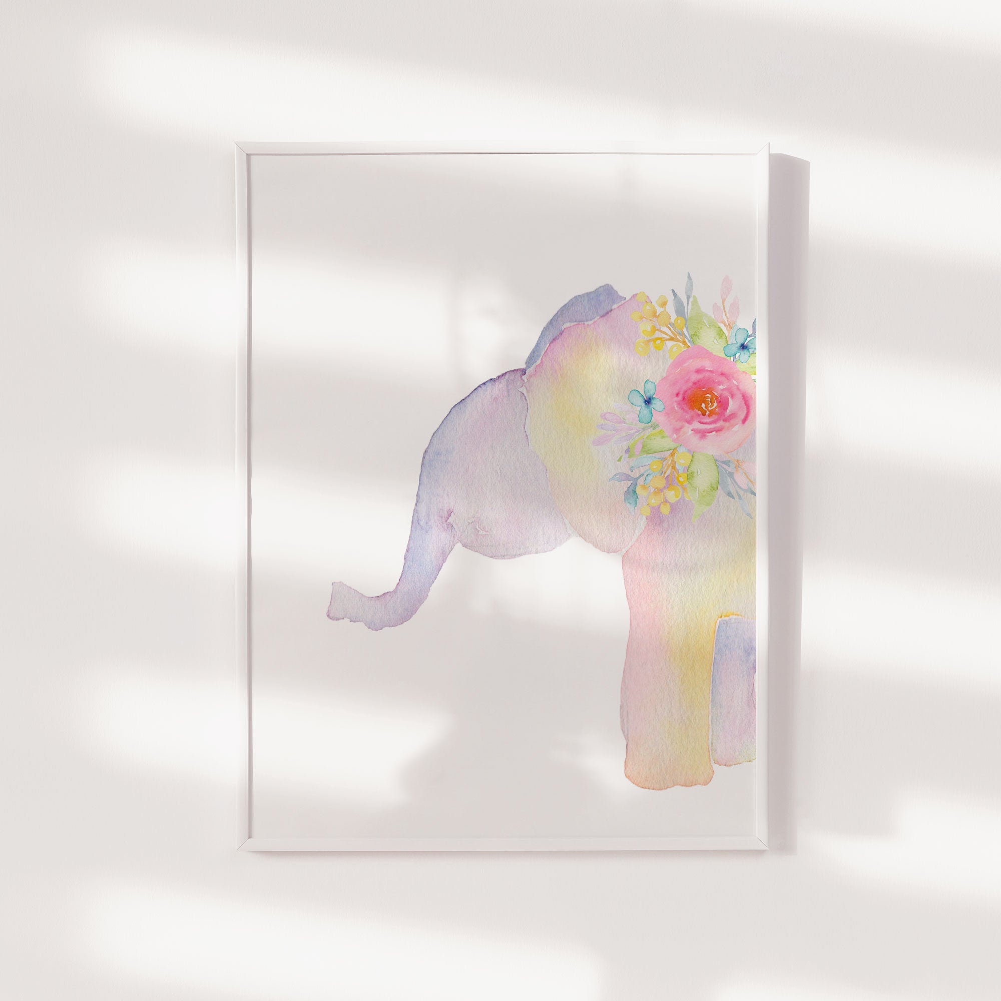 Floral Watercolour Elephant Print