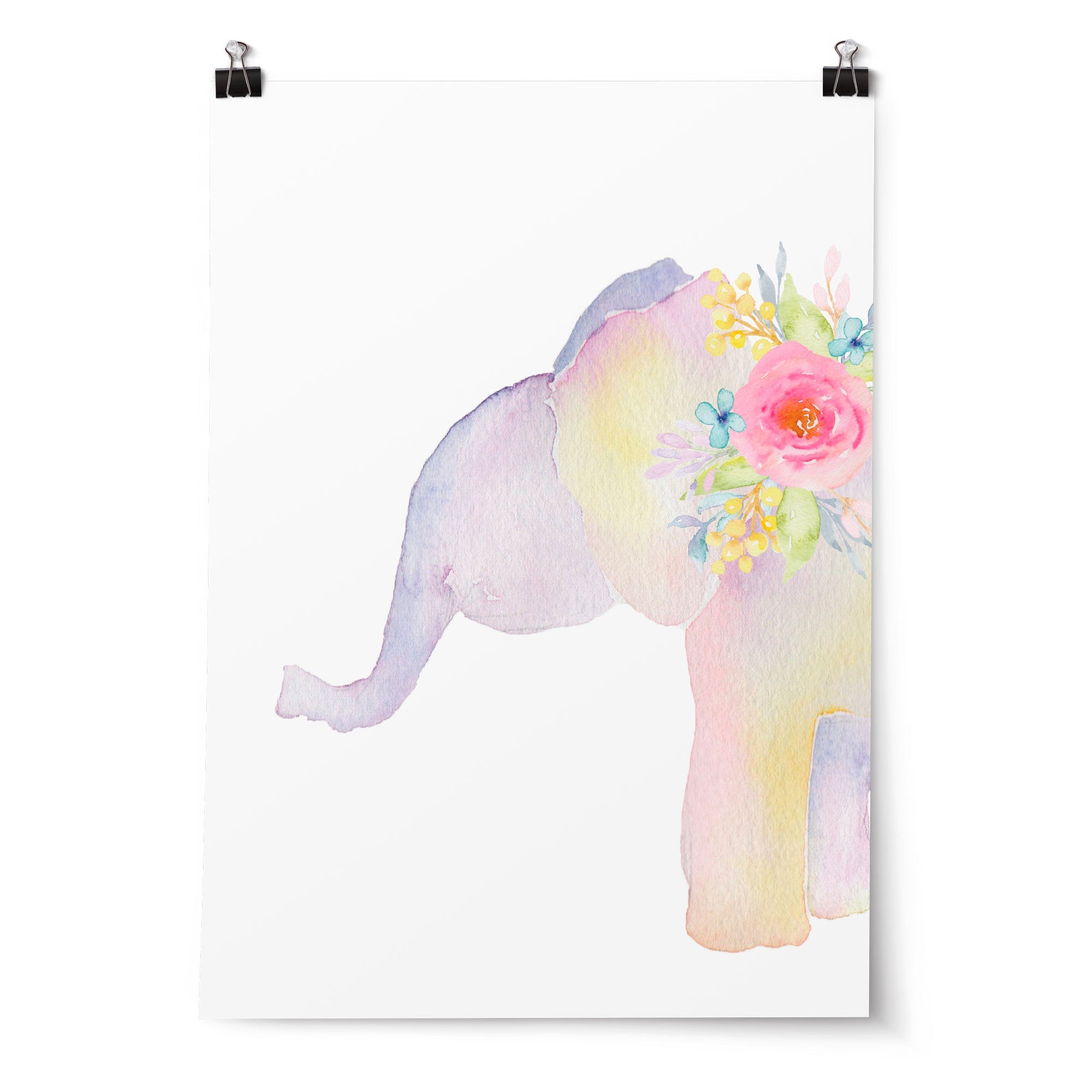 Floral Watercolour Elephants & Name Prints
