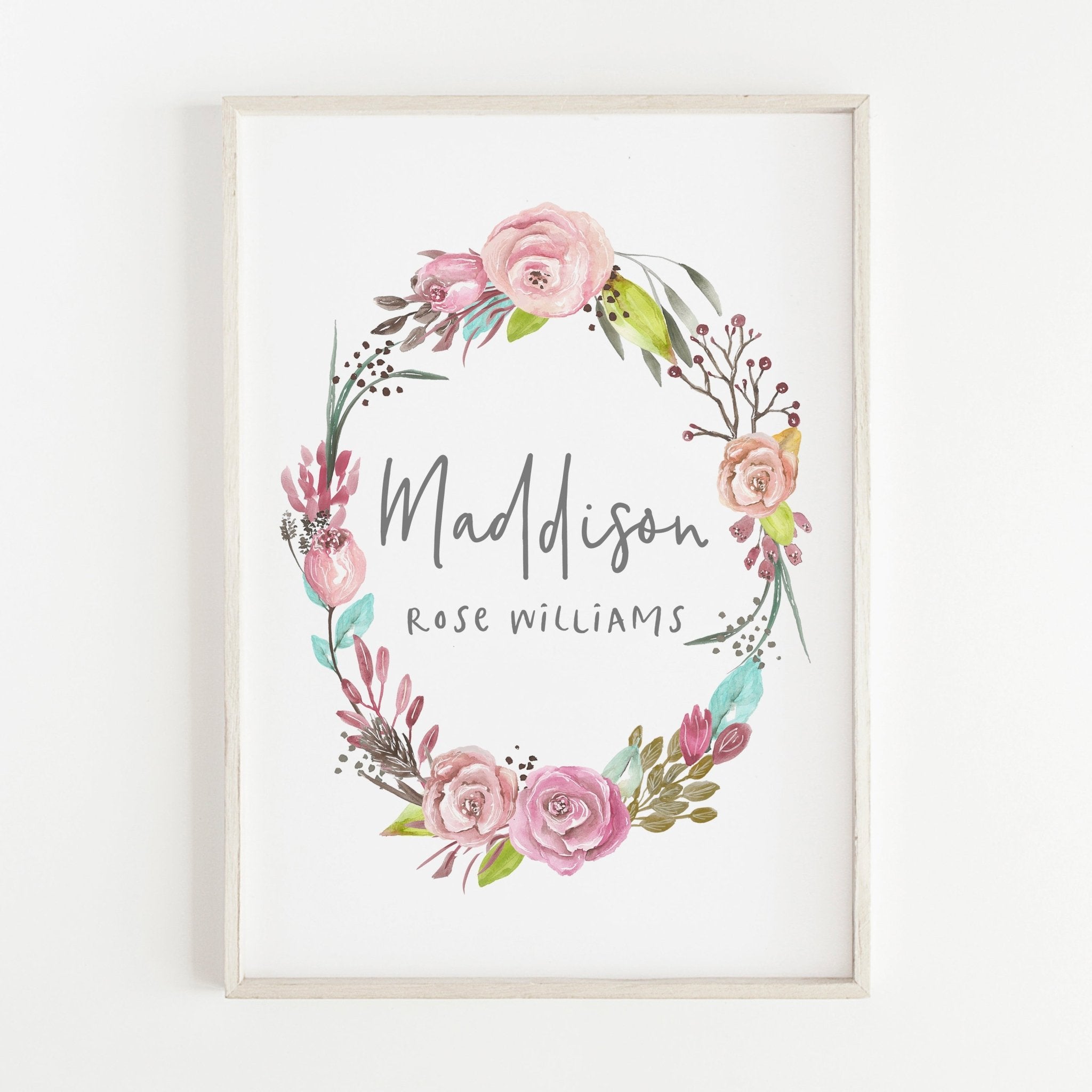 Floral Woodland Boho Wreath Name Print