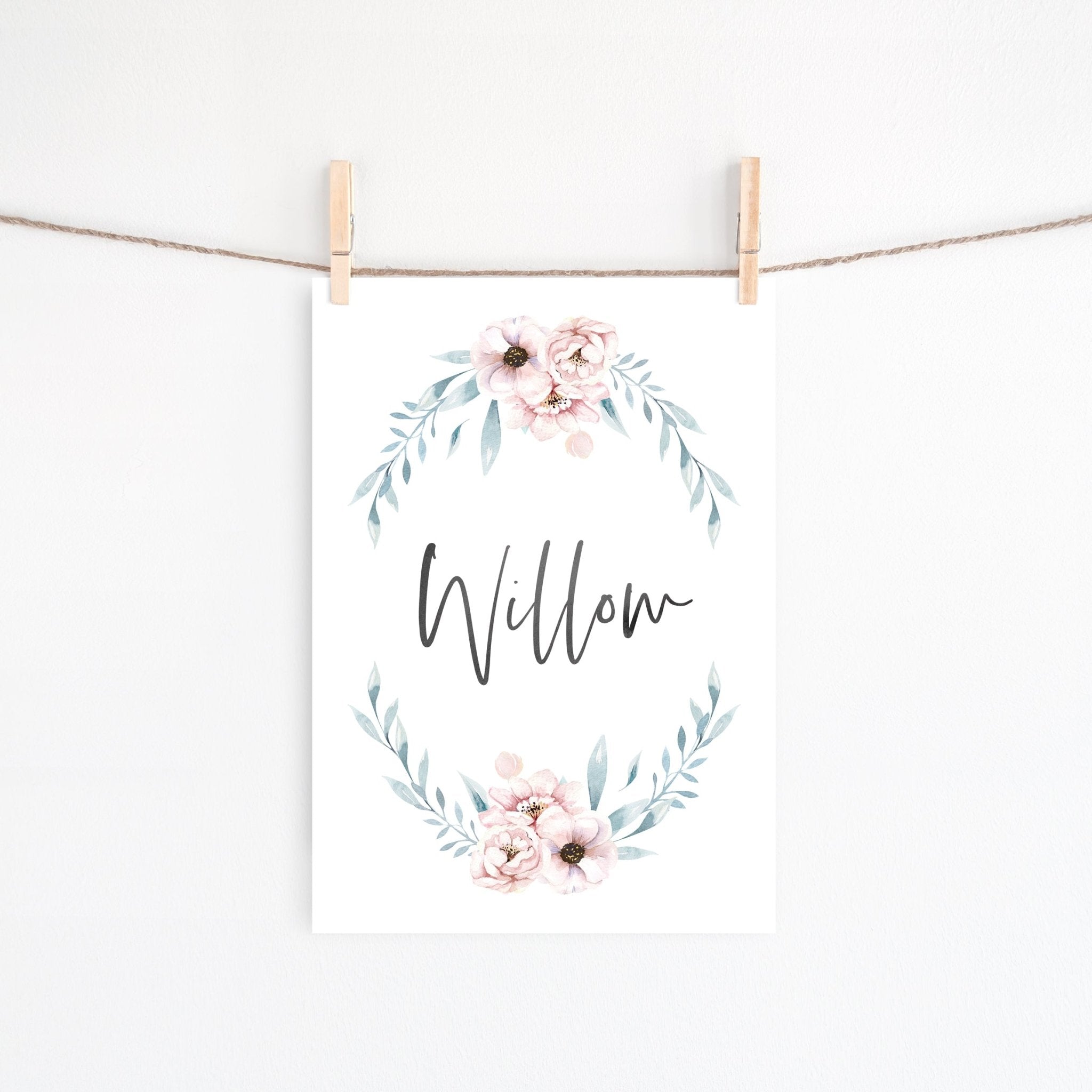 Floral Woodland Boho Wreath Name Print