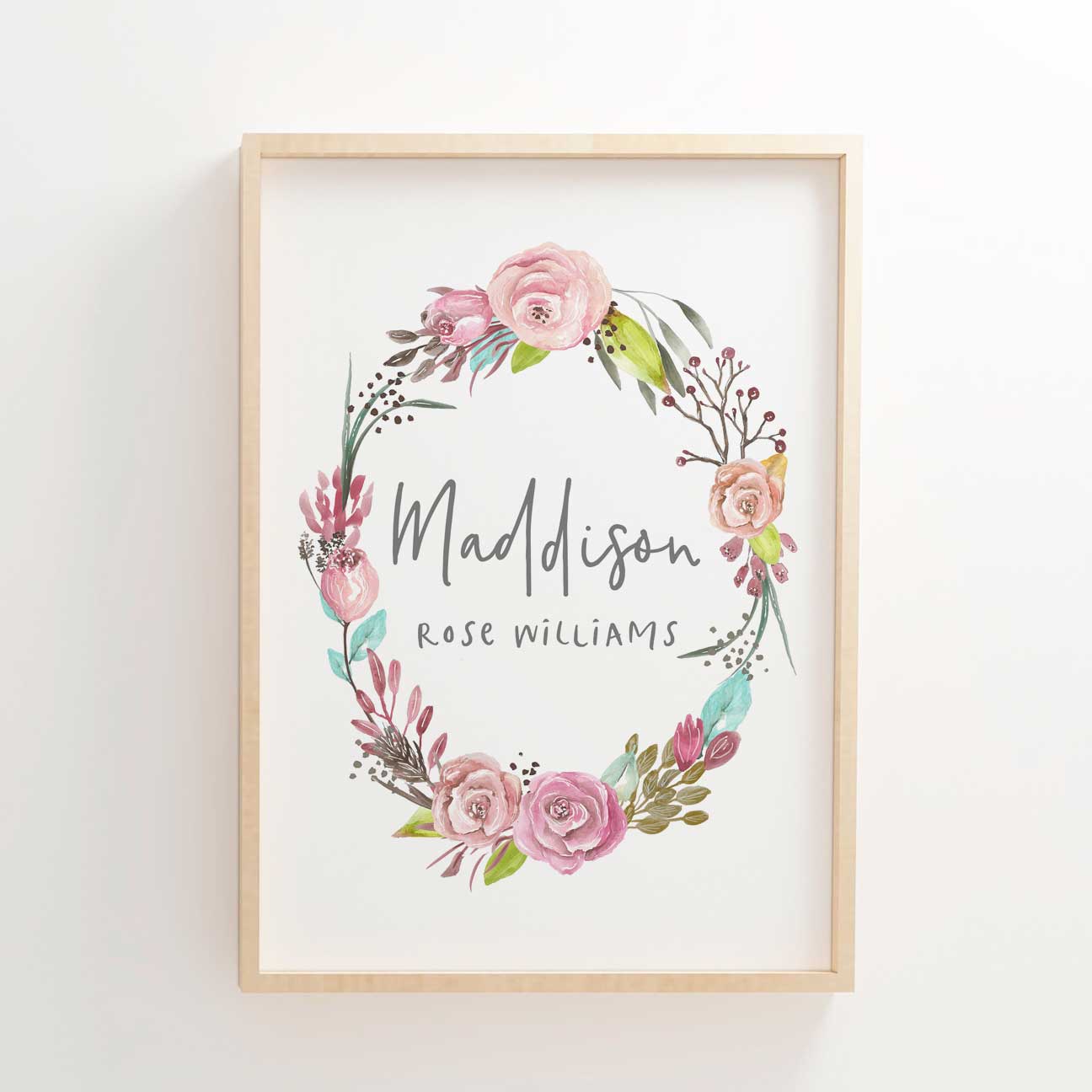 Floral Woodland Boho Wreath Name Print