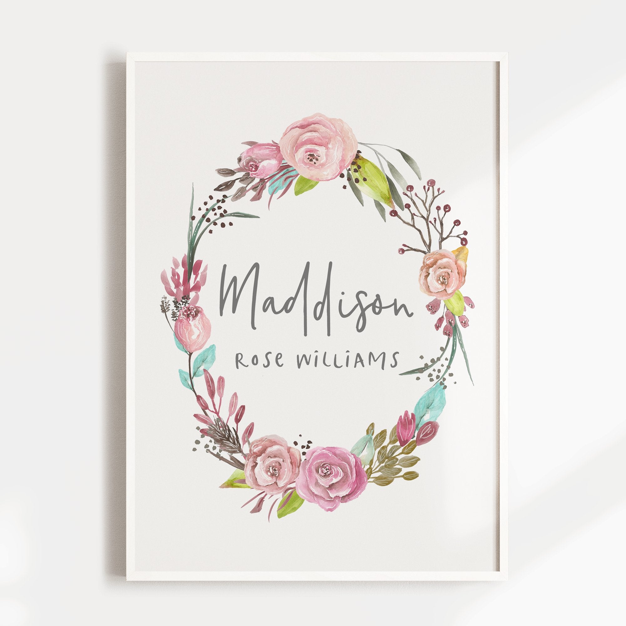 Floral Woodland Boho Wreath Name Print