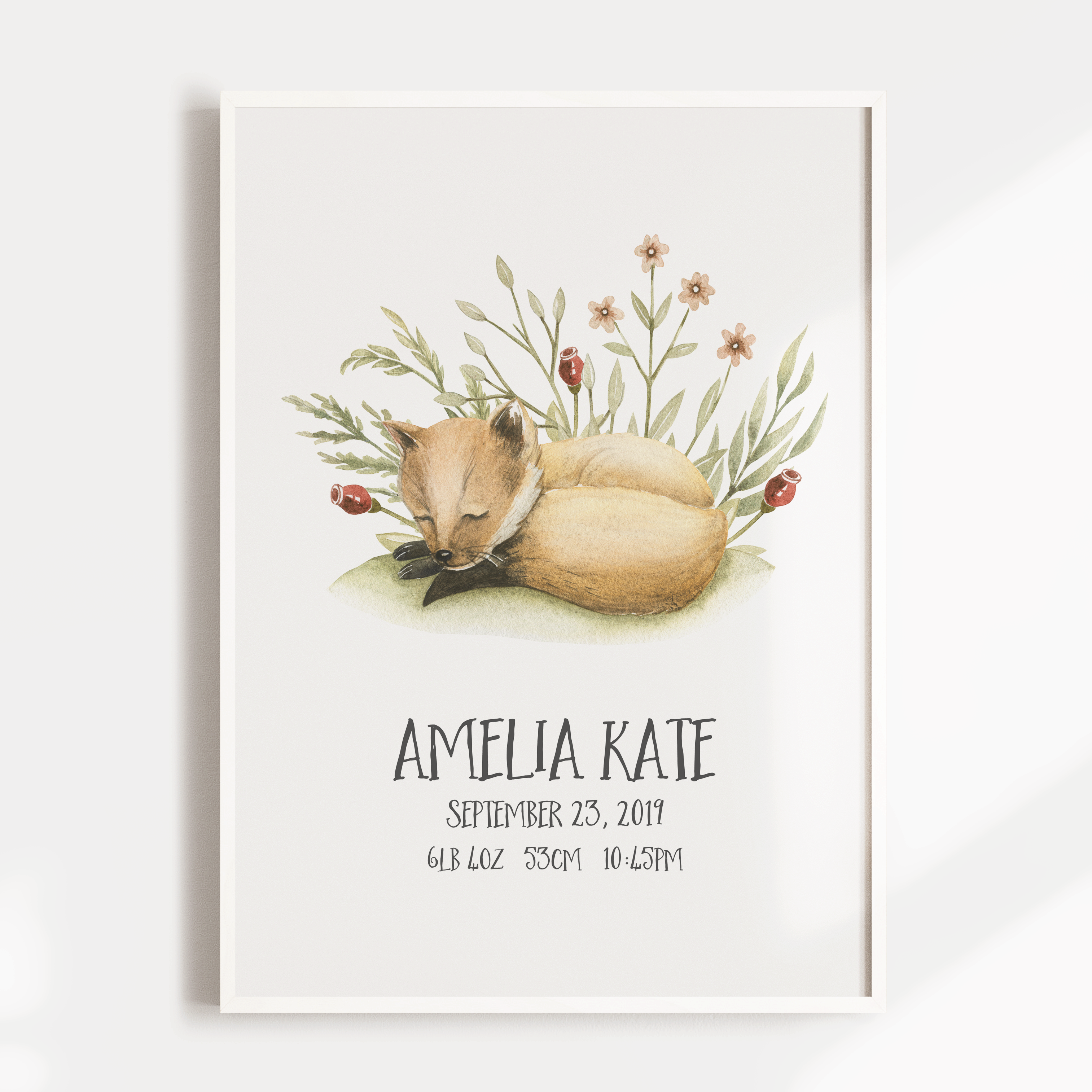 Woodland Baby Fox Birth Print