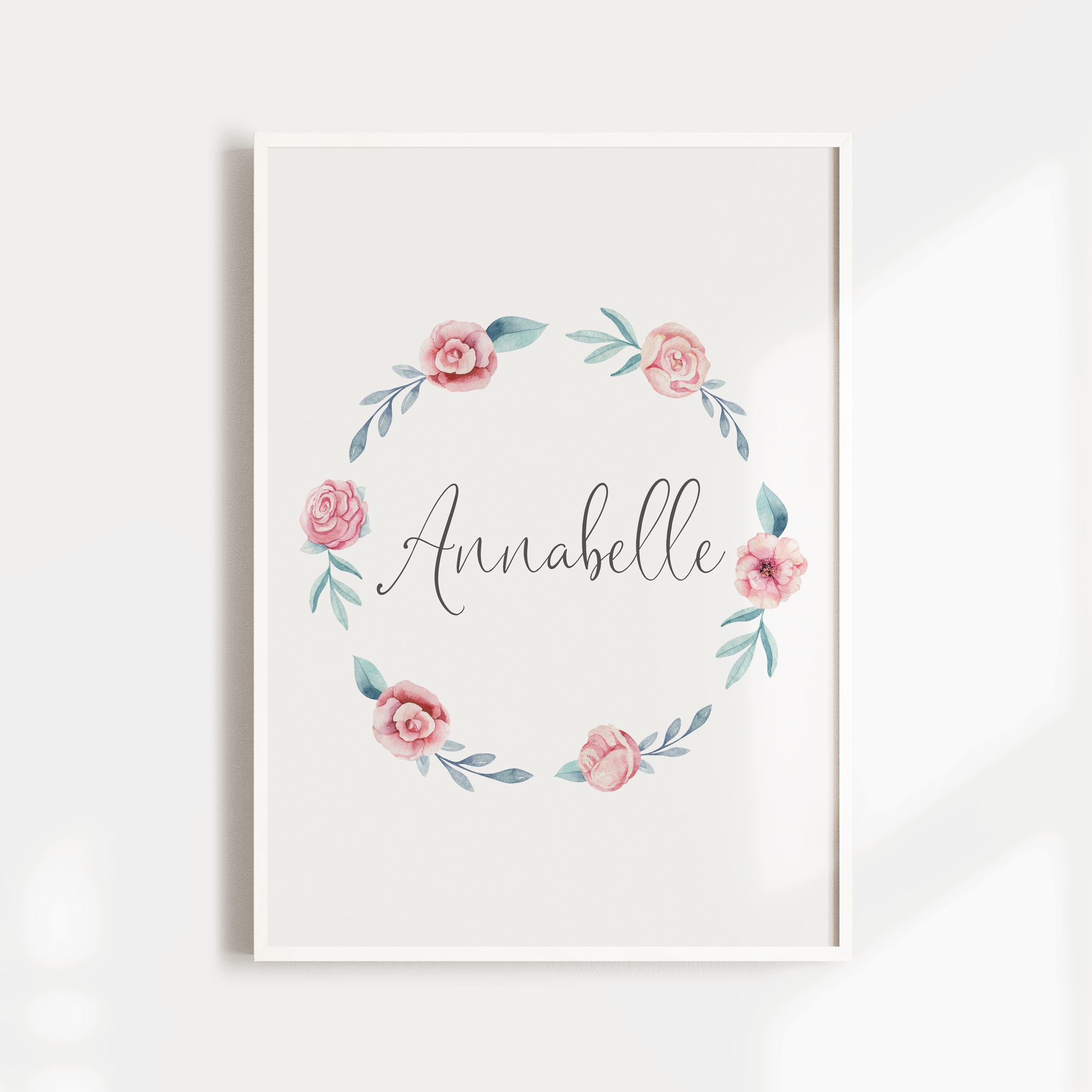 Pink Floral Watercolour Swans & Name Prints