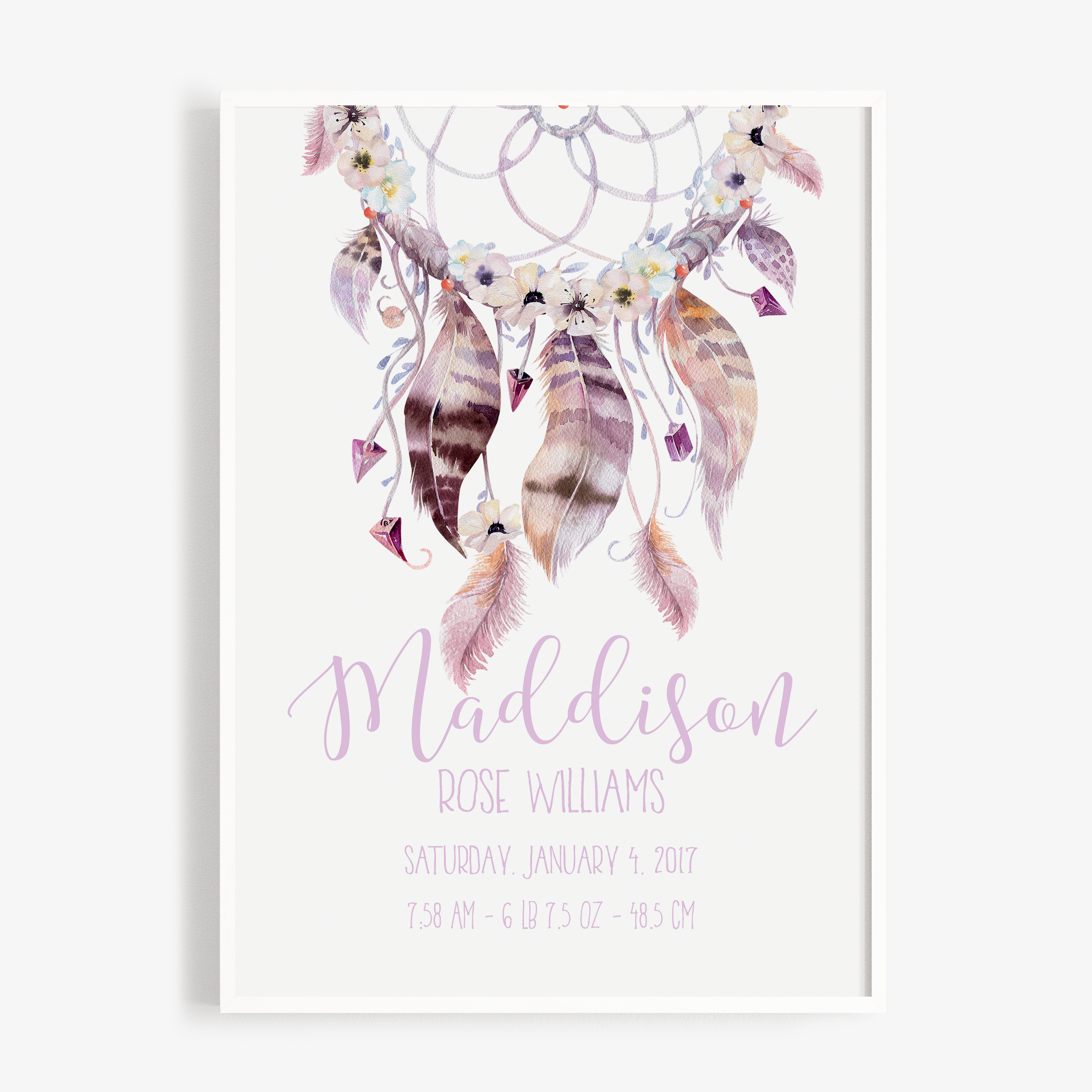 Woodland Boho Dreamcatcher Birth Print