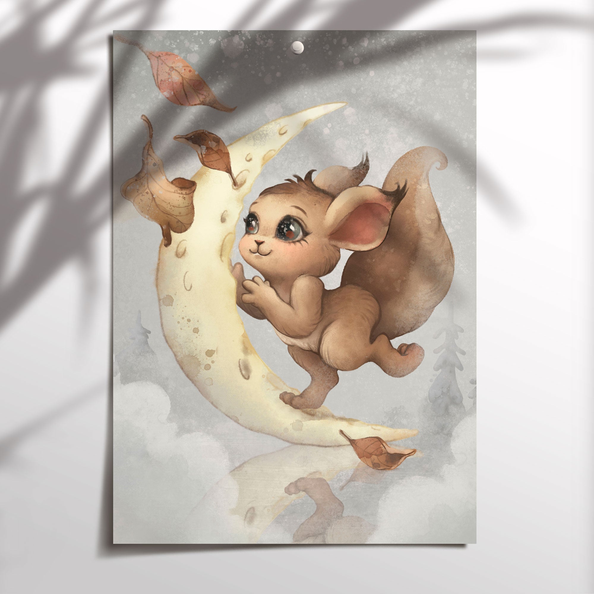 Whimsical Moon & Squirrel Print