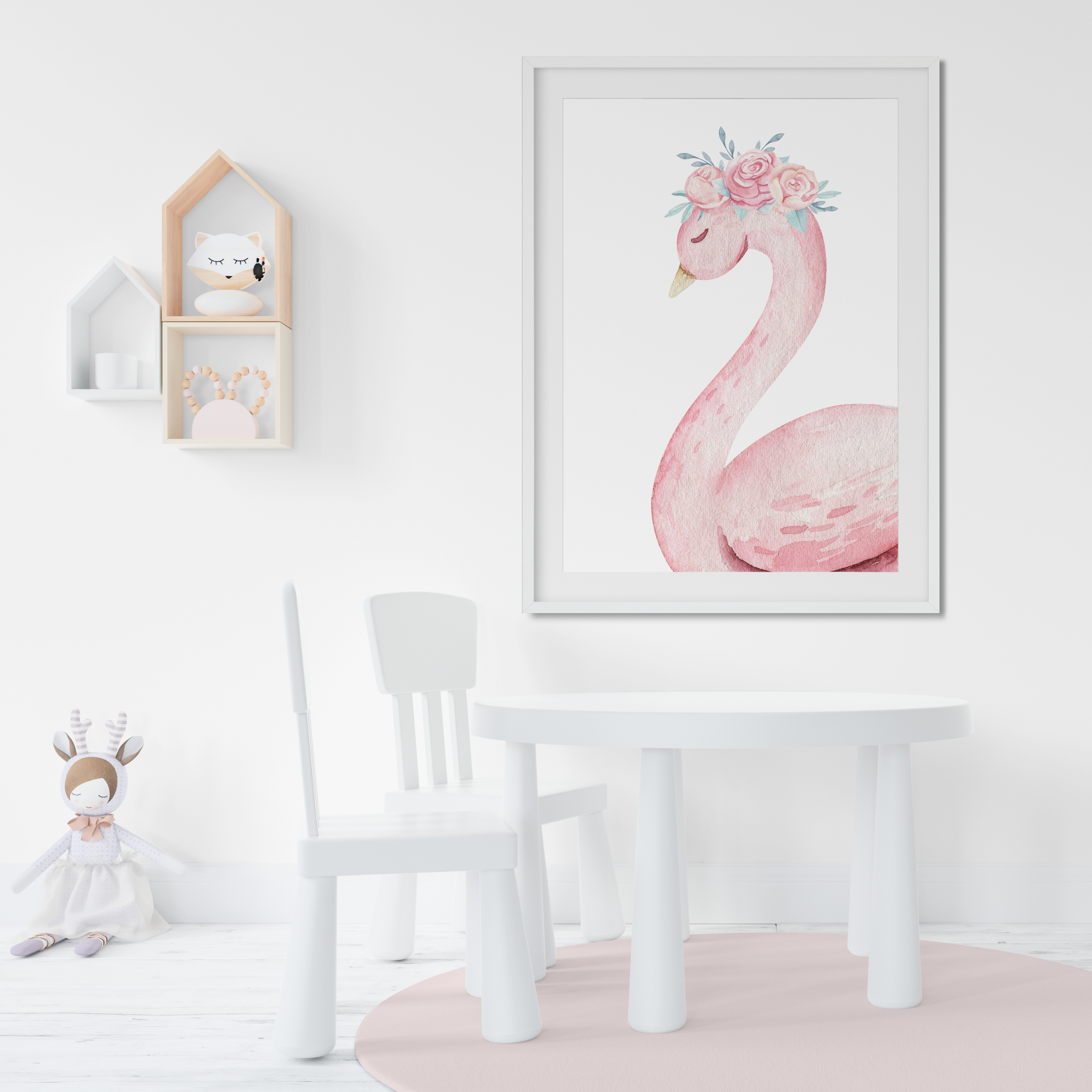 Pink Floral Swan Print