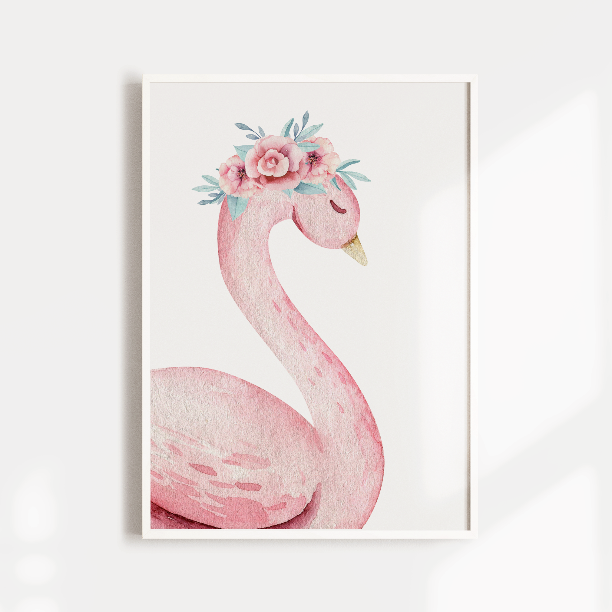 Pink Floral Watercolour Swans & Birth Print