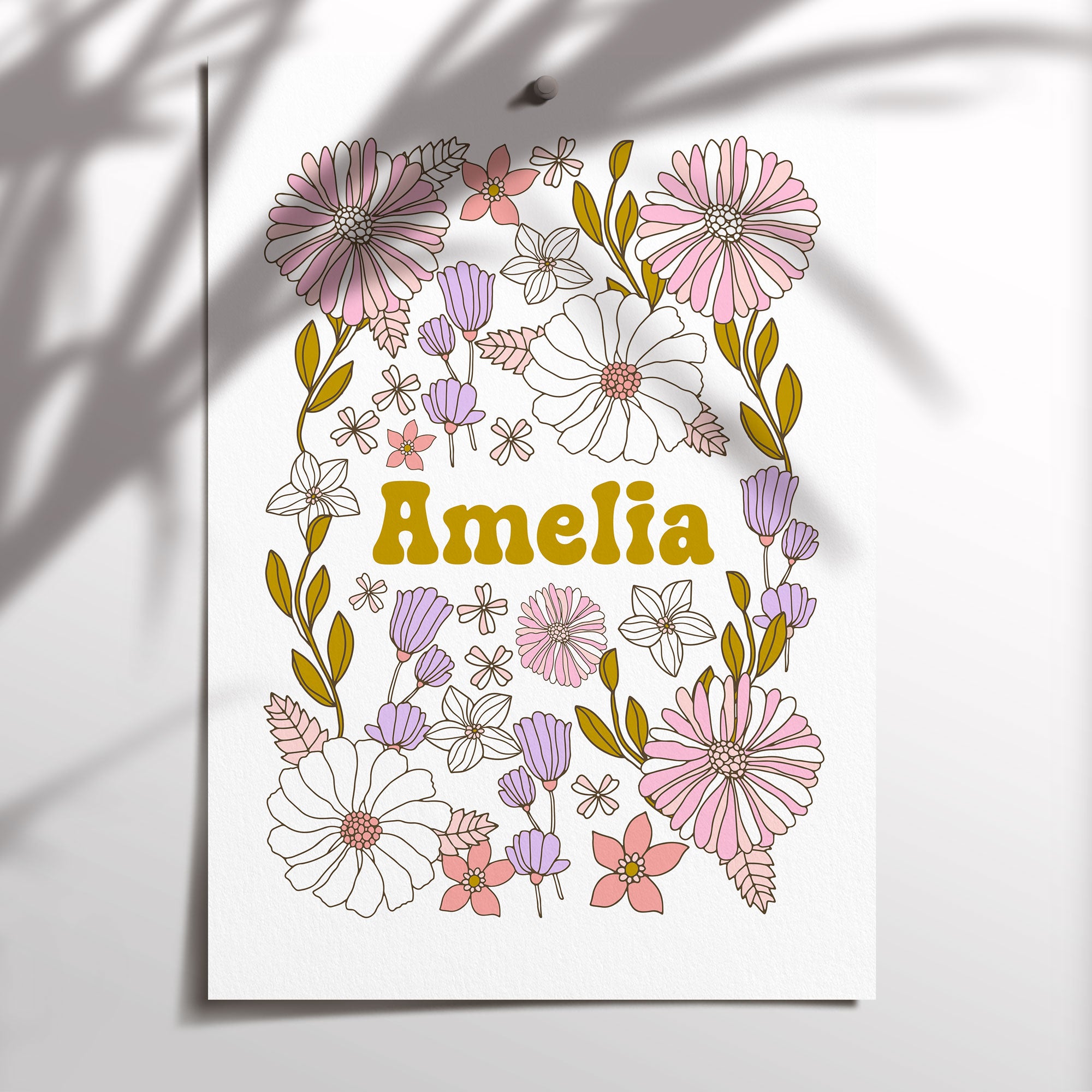 Retro Flower Name Print