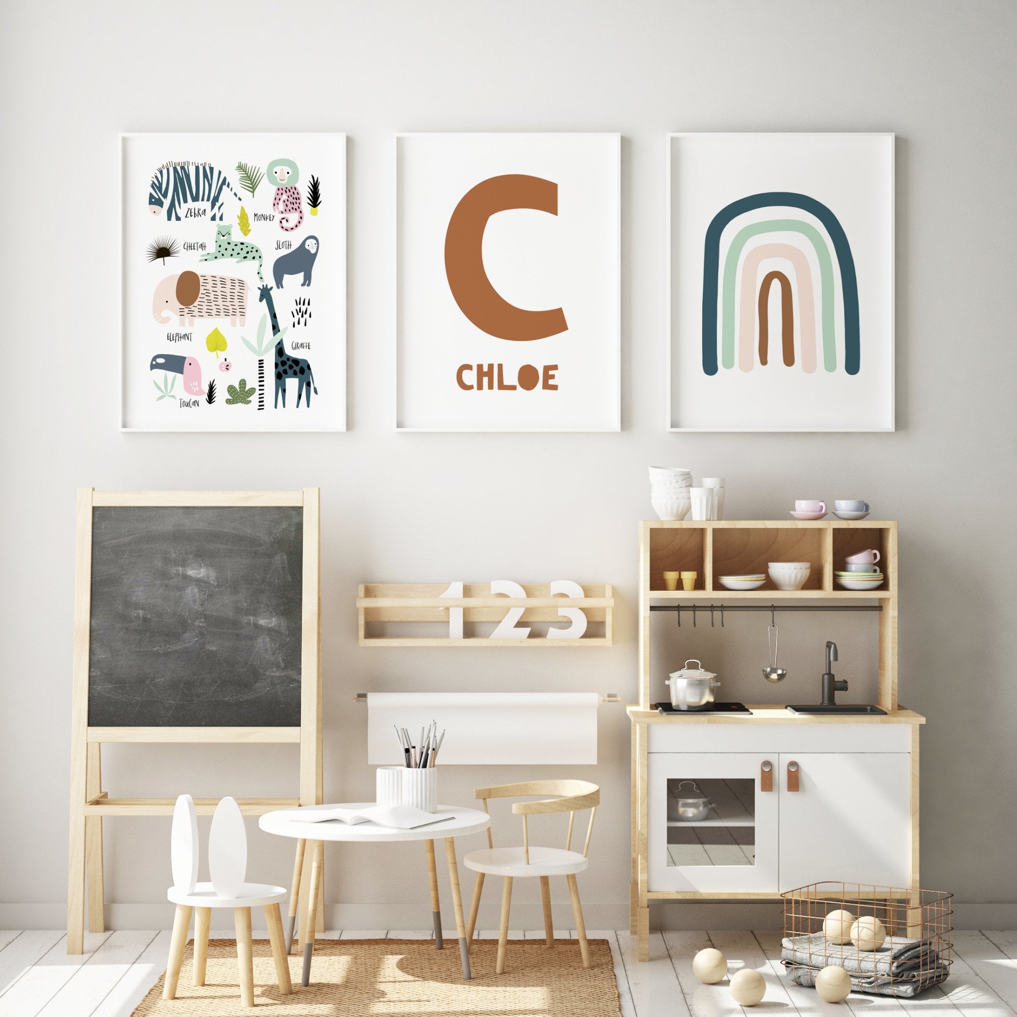 Jungle Animals, Name & Rainbow Prints